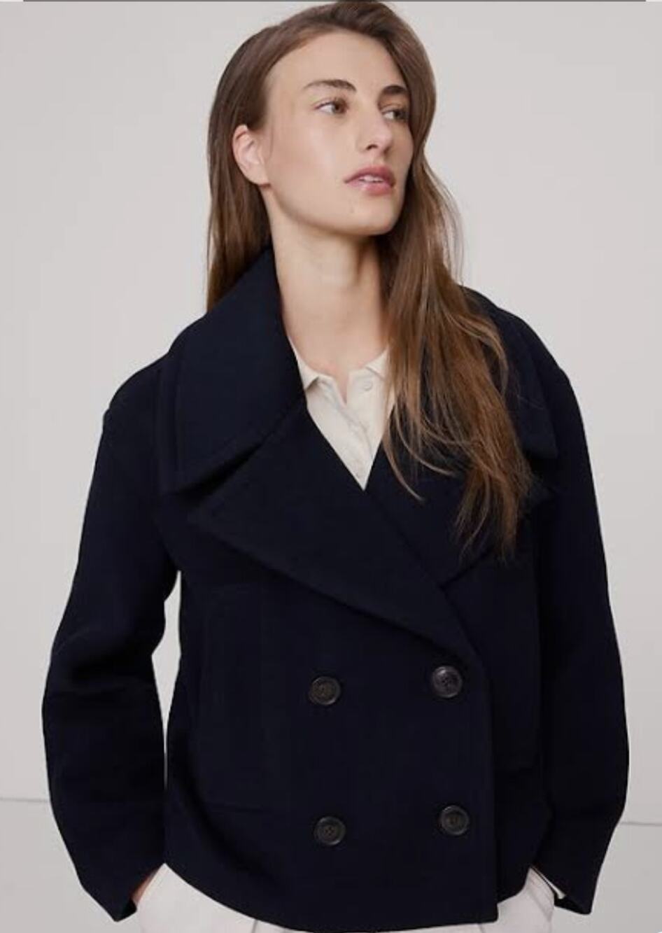 Banana Republic Navy Blue Italian Melton Wool-Blend Peacoat M Classic Nautical